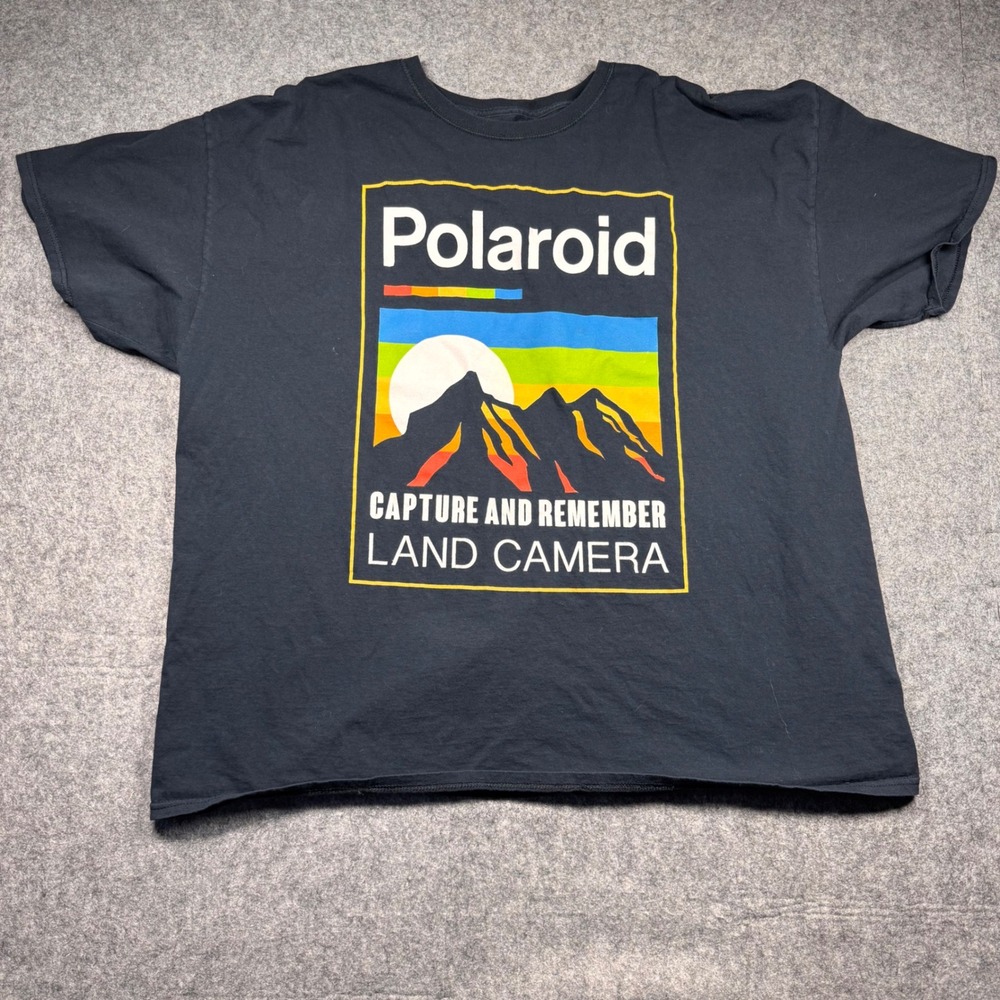 Polaroid Land Camera Graphic T-Shirt Mens 3XL Black Retro Mountain Logo‎ Tee